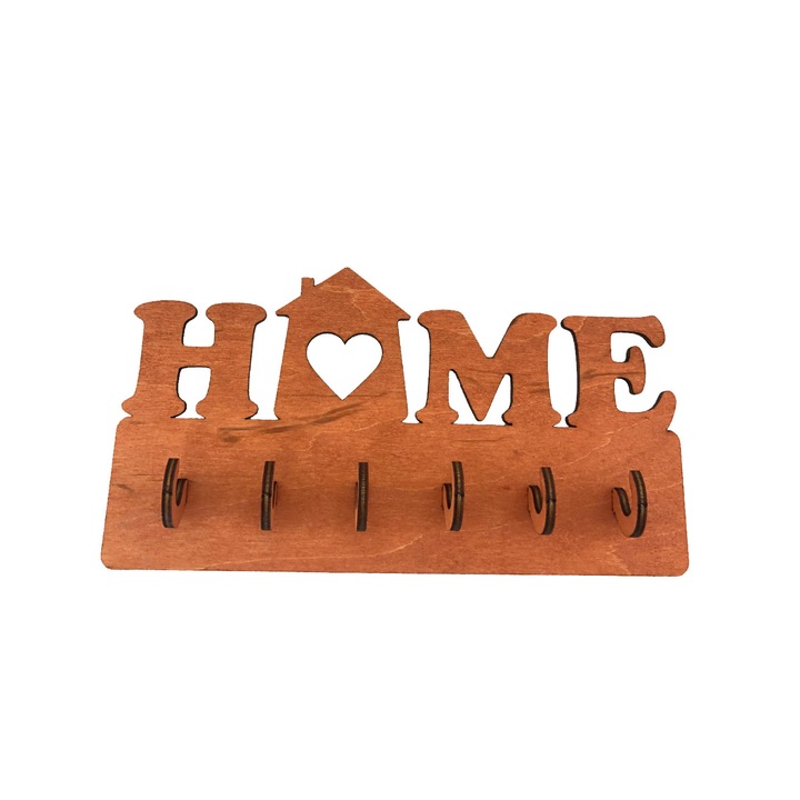 Suport chei Home din lemn cu 6 agatatori 20x10x2,4 cm, Cires