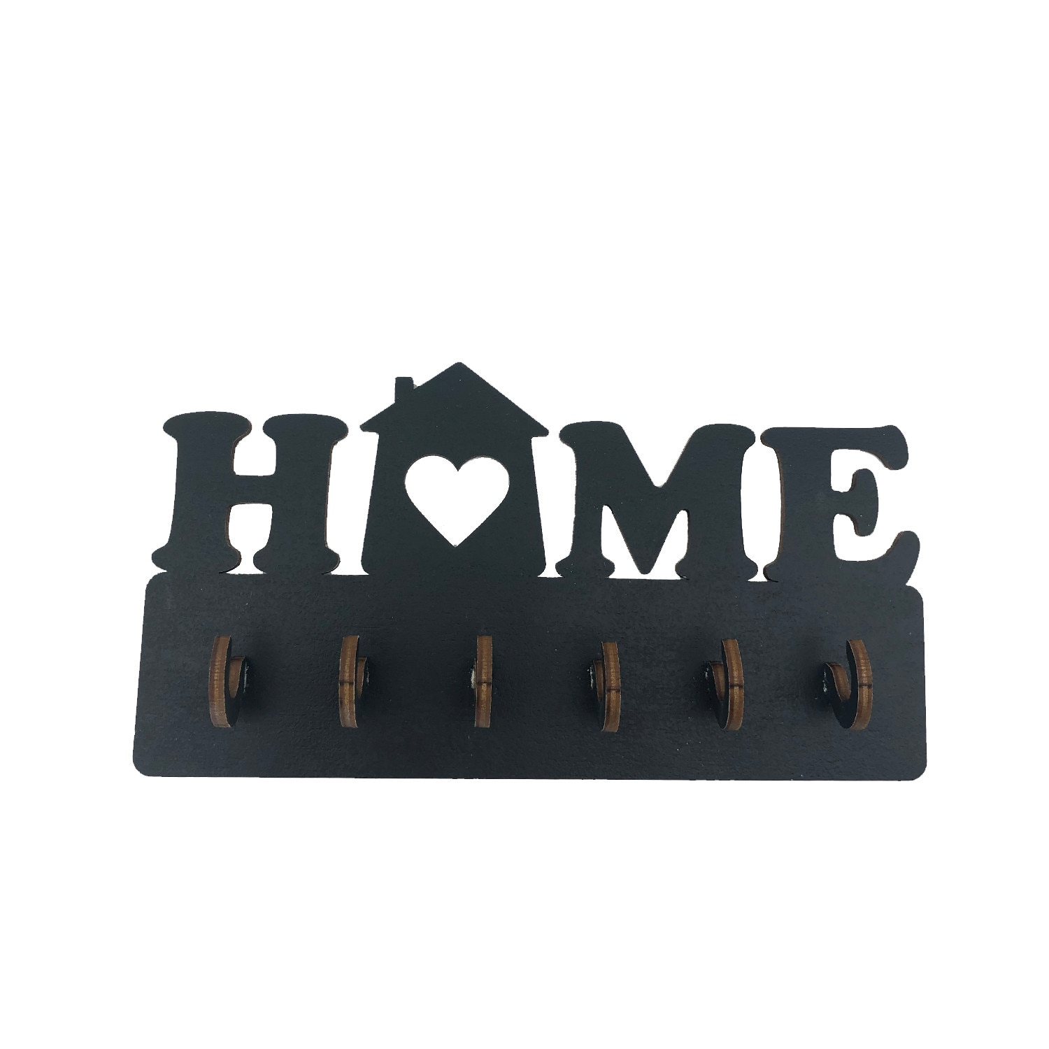 Suport chei Home din lemn cu 6 agatatori 20x10x2,4 cm, Negru
