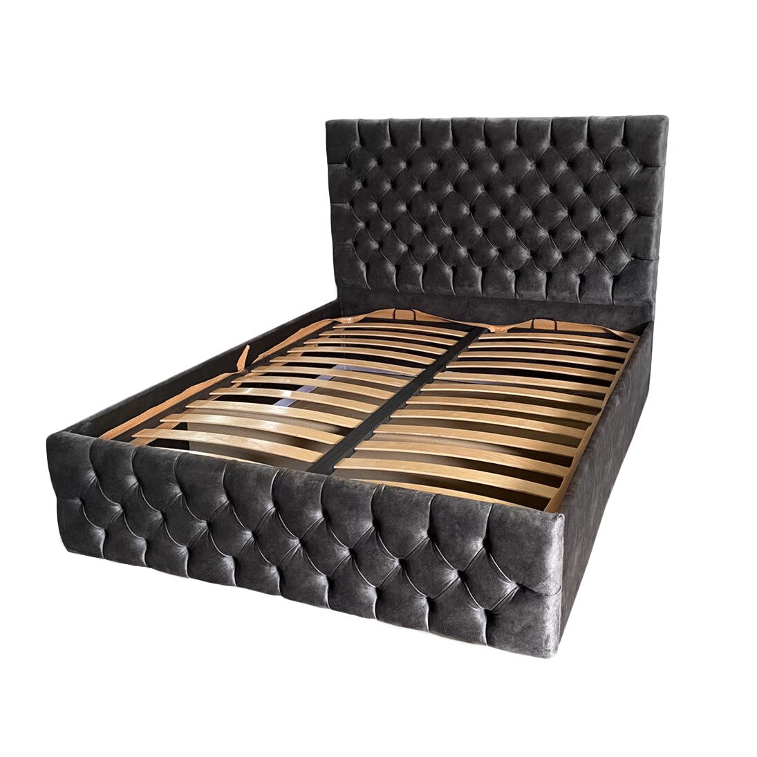 Pat dublu cu somiera, Beds Place, Cyntia, Gri Antracit, 140x200 cm