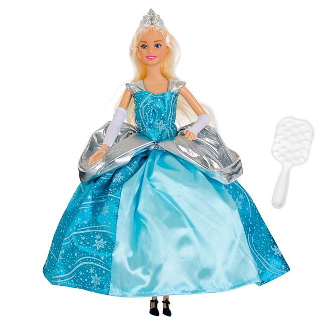 Papusa Elsa imbracata in rochie albastra de printesa cu coroana argintie, pentru fete, ATS, 31 cm