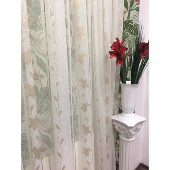 Perdea ivoire 500x245cm cu broderie crini imperiali capuccino gold, cu rejansa by Liz Line - RD1265 Perdea ivoire 500x245cm cu broderie crini imperiali capuccino gold, cu rejansa by Liz Line - RD1265