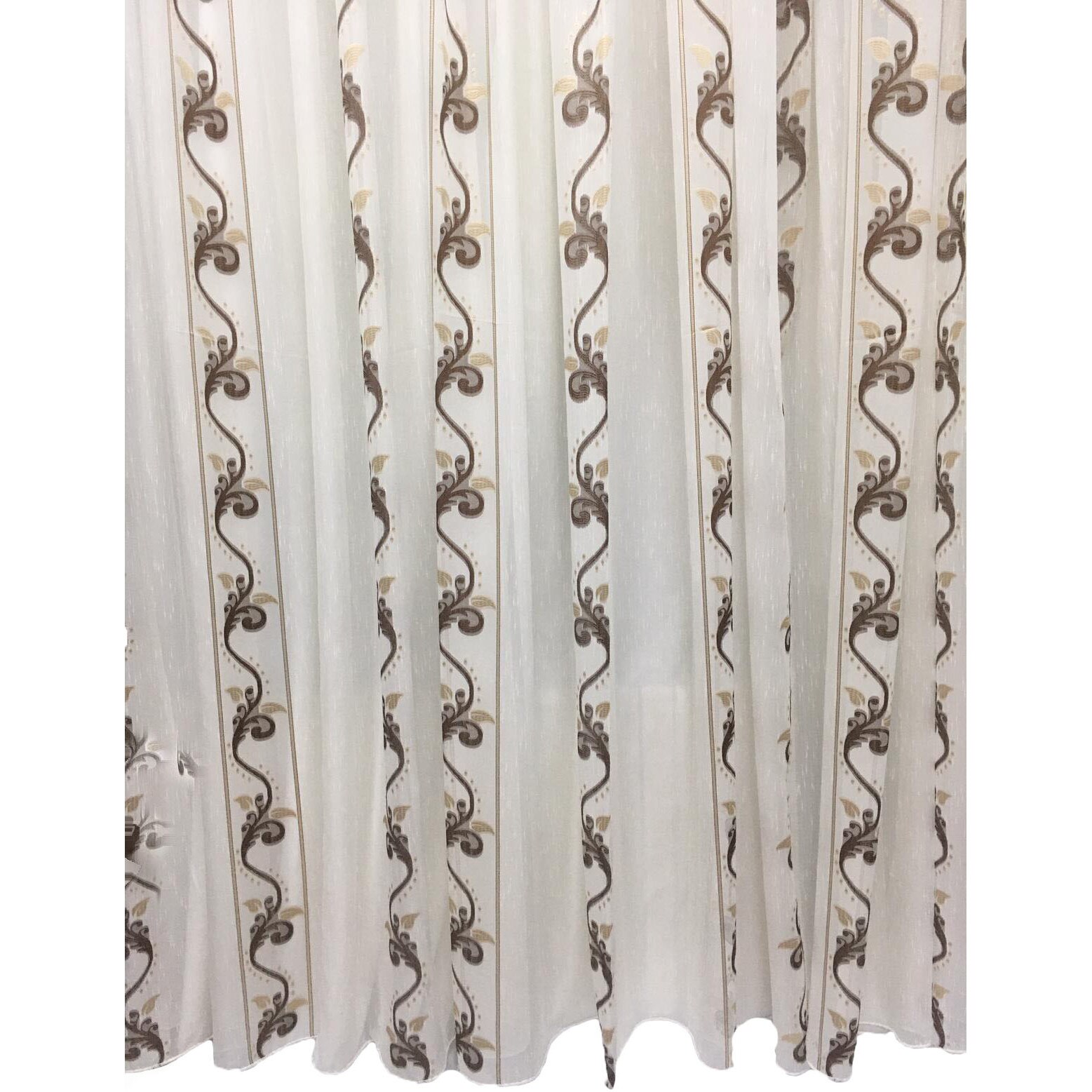 Perdea ivoire 700x245cm cu broderie ghirlanda maro si beige, cu rejansa by Liz Line - RD1197