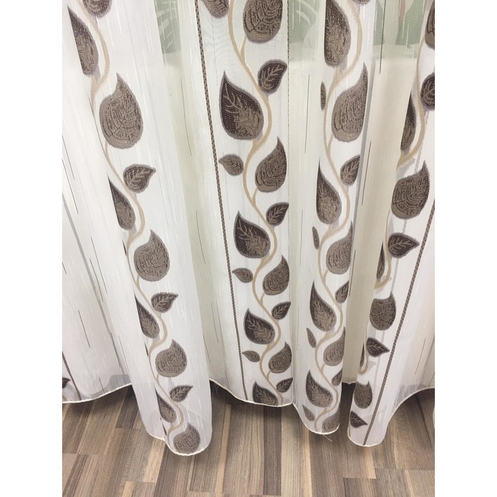 Perdea 300x245cm ivoire cu broderie maro si bej, cu rejansa by Liz Line - RD1233