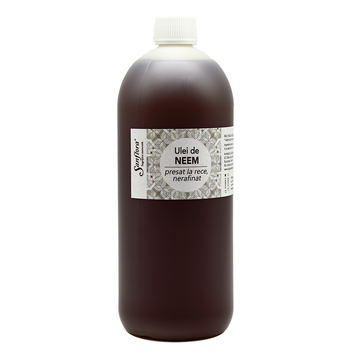 Ulei de NEEM nerafinat, presat la rece, cu continut ridicat de azadiractina, Sanflora 1100ml