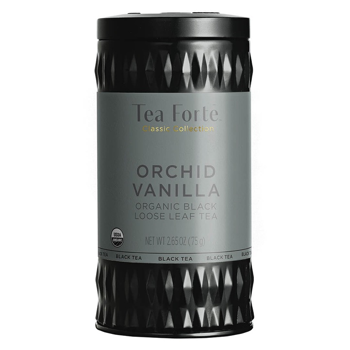 Cutie metalica cu ceai frunze Tea Forte Orchid Vanilla, 50 portii