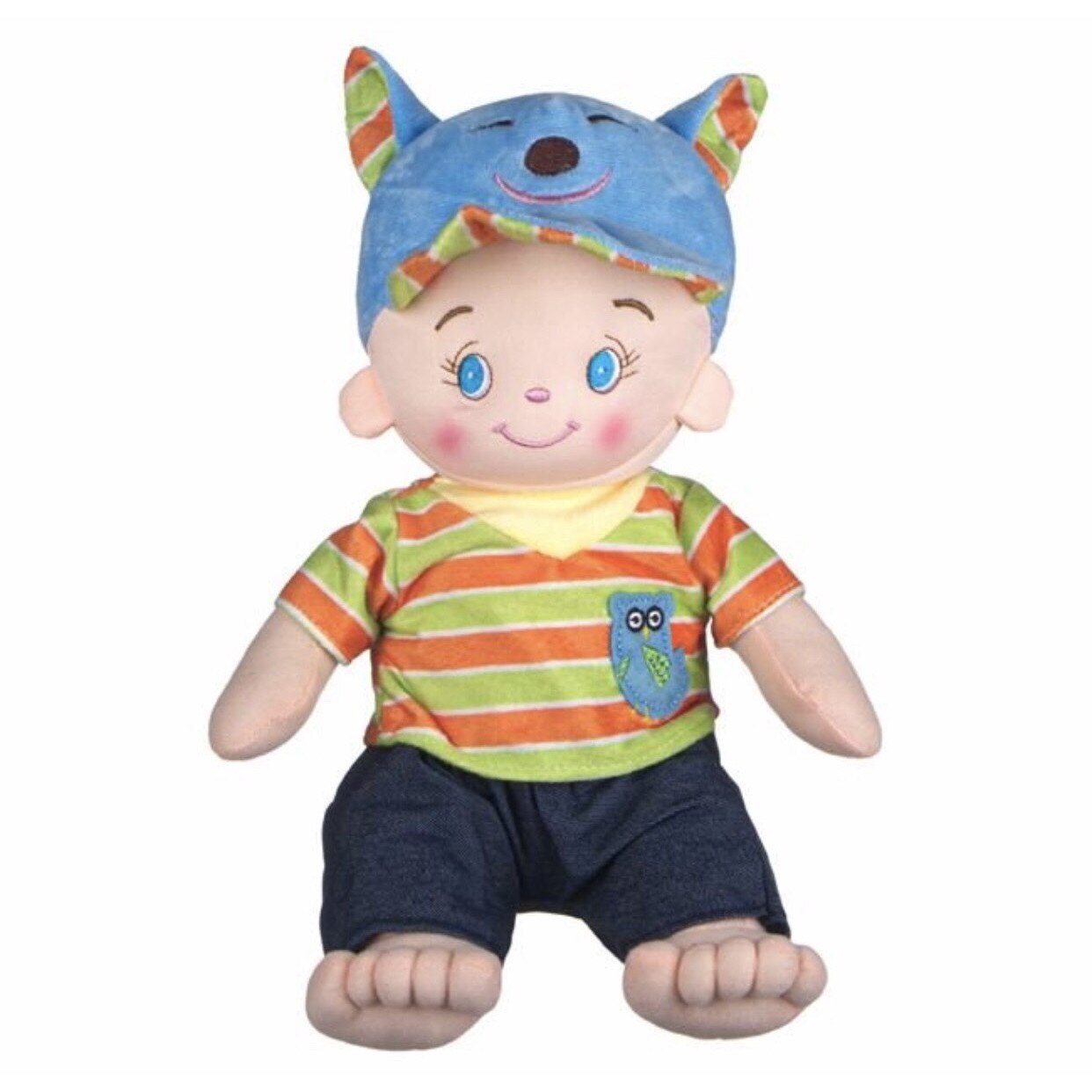 Jucarie din plus Papusa imbracata in haine multicolore,are sapca, pentru fete sau baieti, ATS, 30 cm