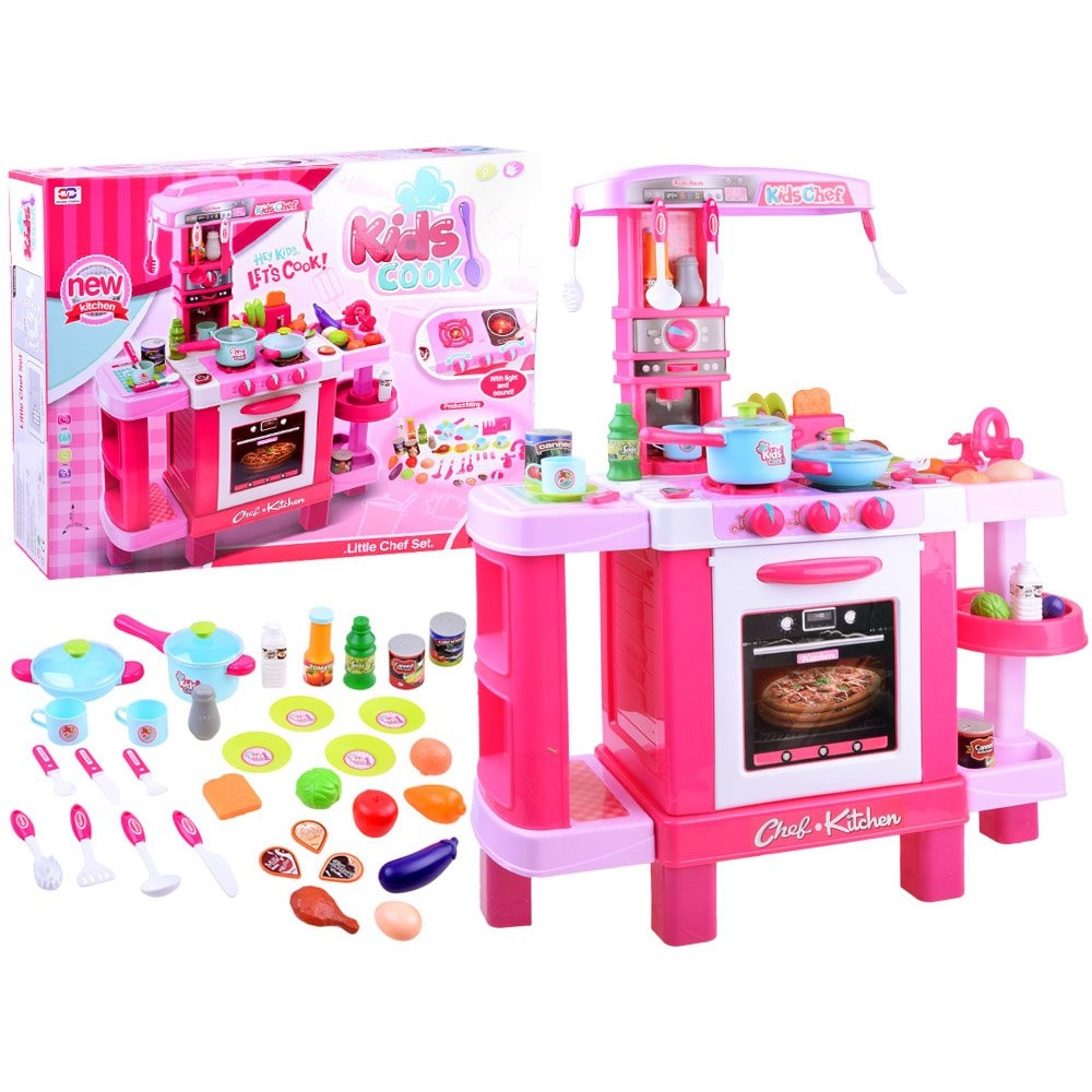 Детска кухня XXL РОЗОВА в комплект с Kids Cook, интерактивни светлини и ...