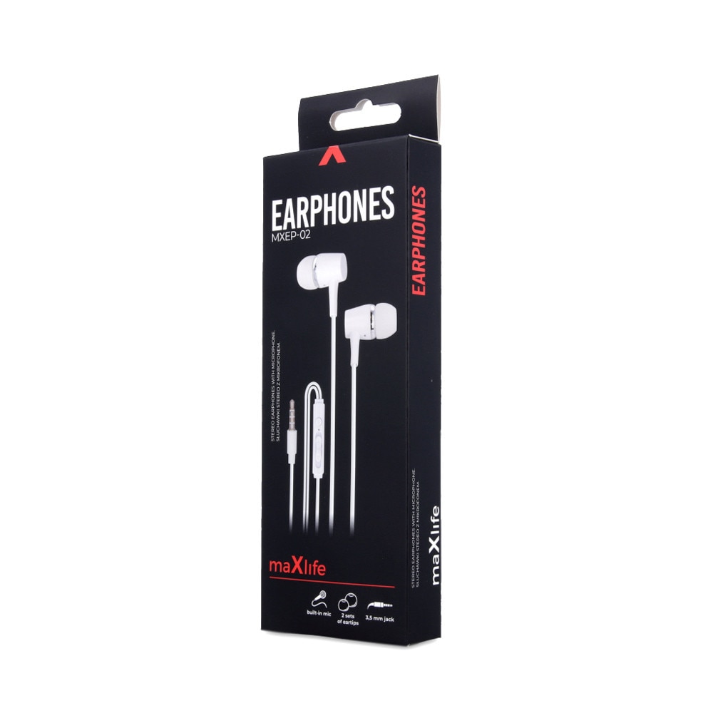 Casti audio in-ear, 1.2m, alb, Maxlife MXEP-02