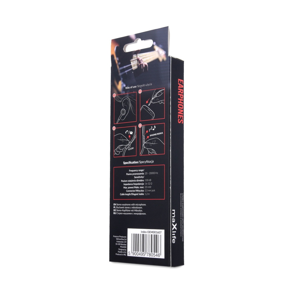Casti audio in-ear, 1.2m, alb, Maxlife MXEP-02