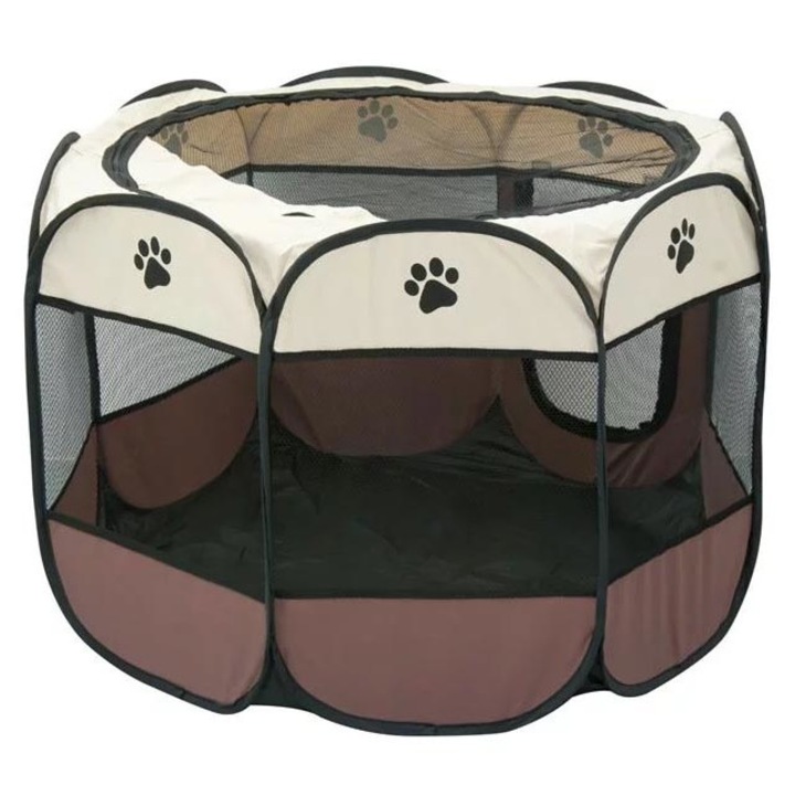 Tarc pliabil pentru animale Felis, Poliester, 114 x 114 x 58 cm, Maro/Bej