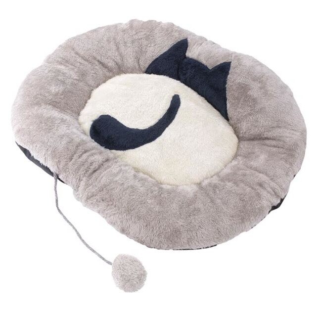 Culcus pufos pentru pisici Felis, Poliester, 62 x 48 x 14 cm, Gri/Ecru