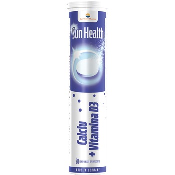 Supliment alimentar Calciu+Vitamina D3 Sun Health, 20 comprimate efervescente Supliment alimentar Calciu+Vitamina D3 Sun Health, 20 comprimate efervescente