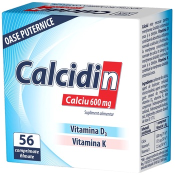 Supliment alimentar Calcidin, Calciu 600mg, 56 comprimate Supliment alimentar Calcidin, Calciu 600mg, 56 comprimate