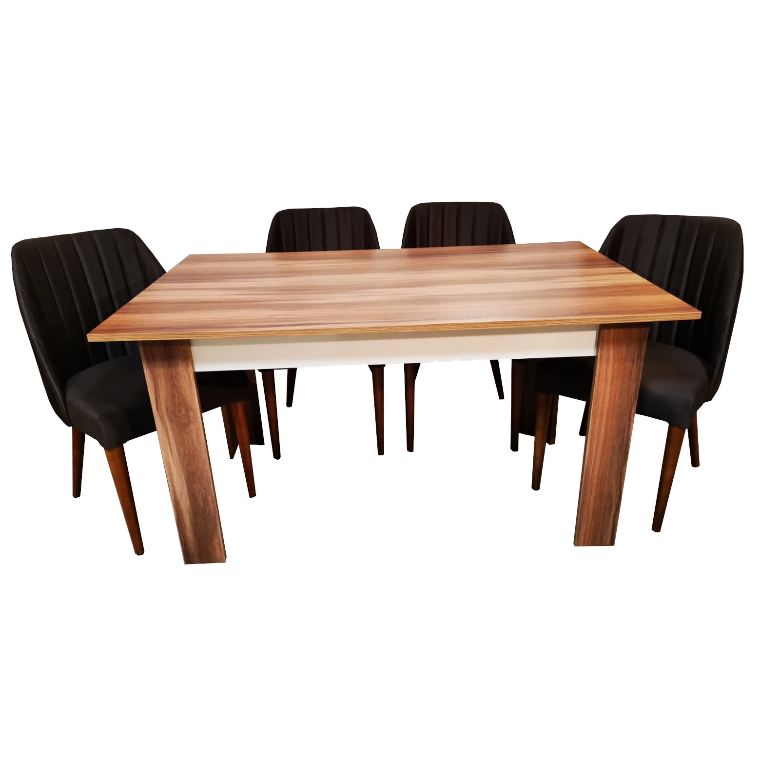 Set masa pal melaminat maro cu 4 scaune Tuval tapitate cu material textil negru