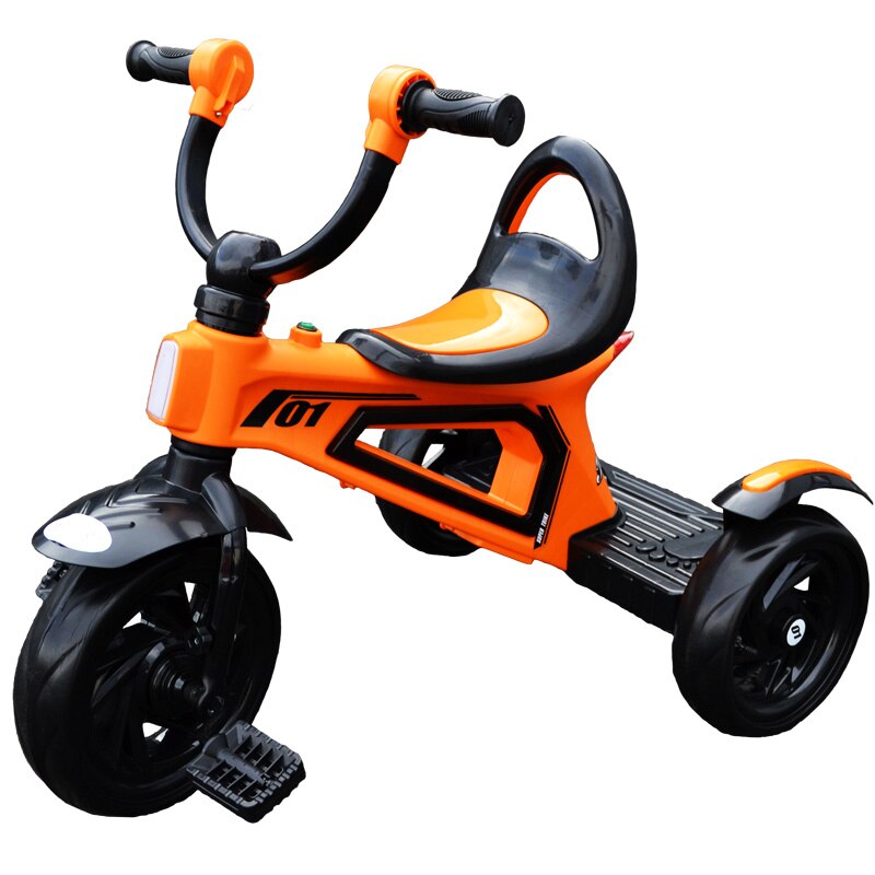 Tricicleta Portocalie cu scaun si suport , muzica si lumina , Robentoys