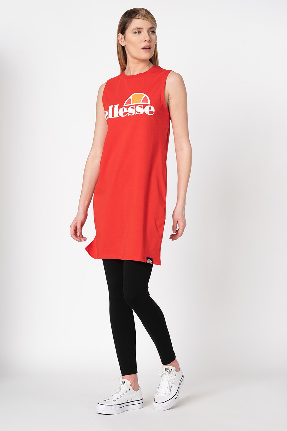 ELLESSE, Rochie dreapta cu logo, Rosu/Alb/Oranj, S