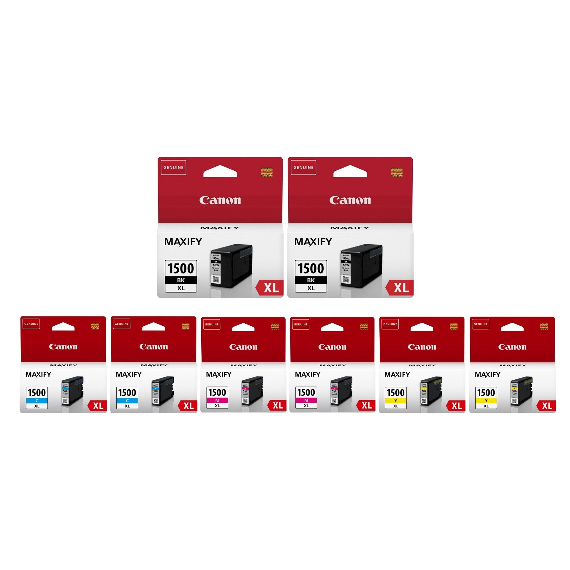 Pachet cartuse cerneala PGI-1500XLB negru x2 PGI-1500XLC cyan x2 PGI-1500XLM magenta x2 PGI-1500XLY galben x2 Canon original 7870 pagini