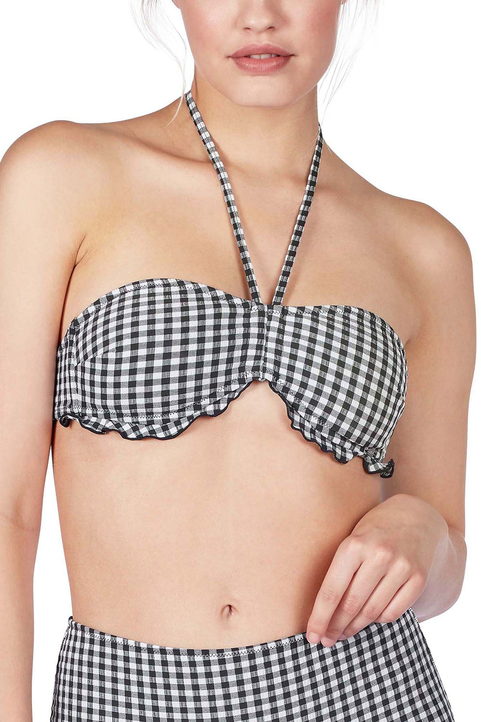 Skiny, Sutien de baie bandeau in carouri Plaid Sun, Negru/Alb, M