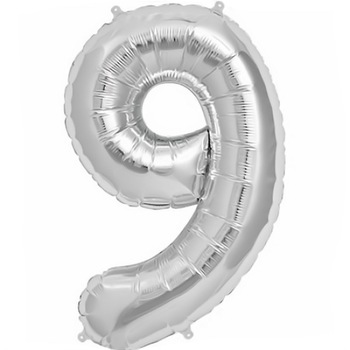 Balon Folie Figurina Cifra 9 Argintiu - 42''/106 cm, Qualatex 30433 Balon Folie Figurina Cifra 9 Argintiu - 42''/106 cm, Qualatex 30433