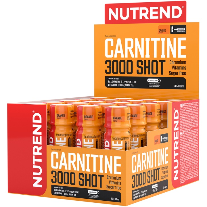 Nutrend L-Carnitina 3000 shot, portocale, 20 shot-uri x 60ml