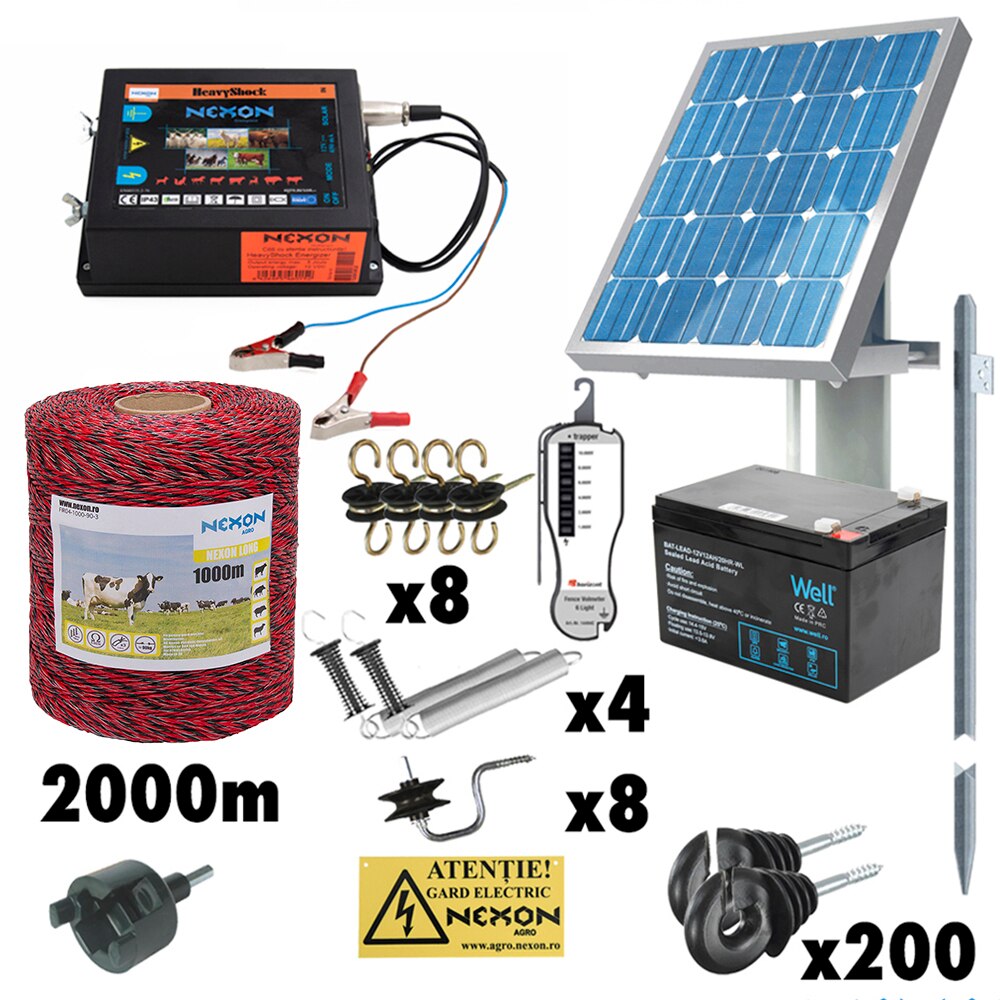 Kit complet gard electric NEXON HeavyShock 5 J 12V, Long 2000m