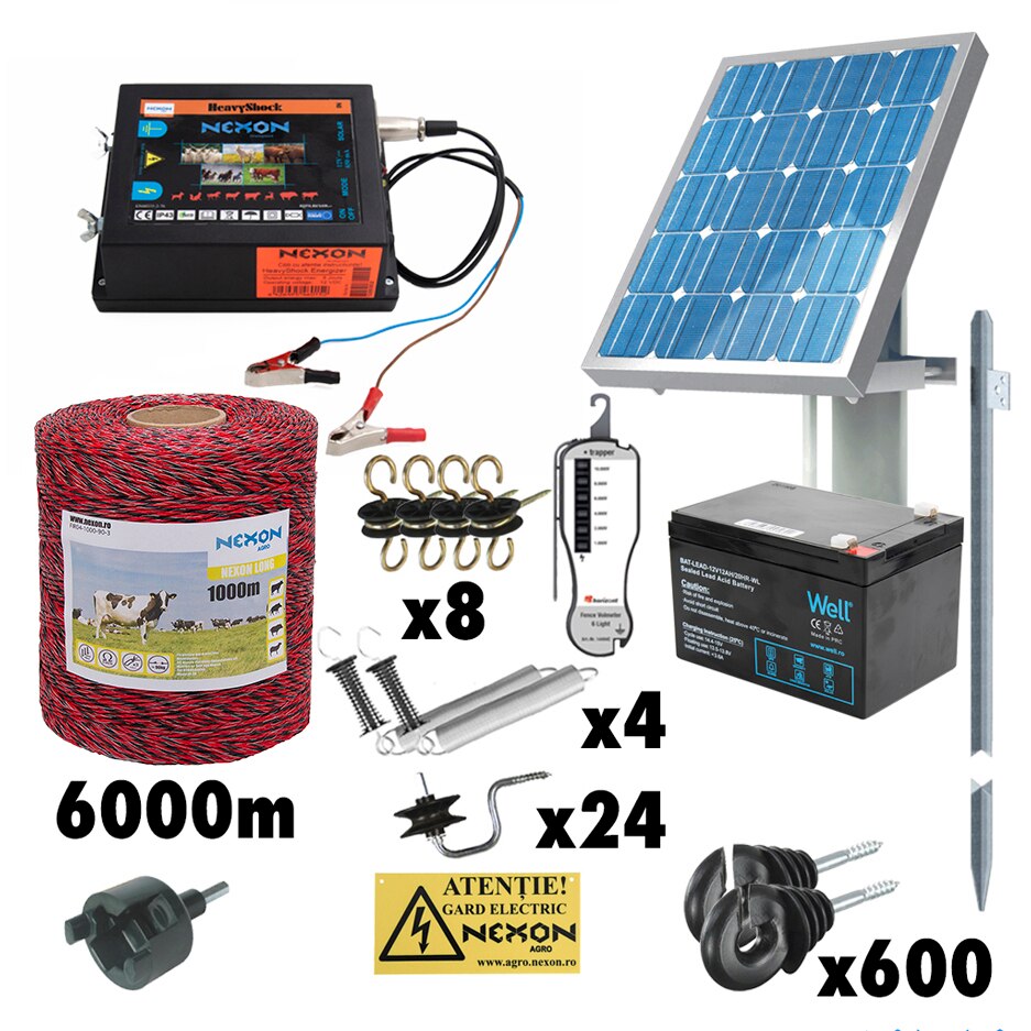 Kit complet gard electric NEXON HeavyShock 5 J 12V, Long 6000m