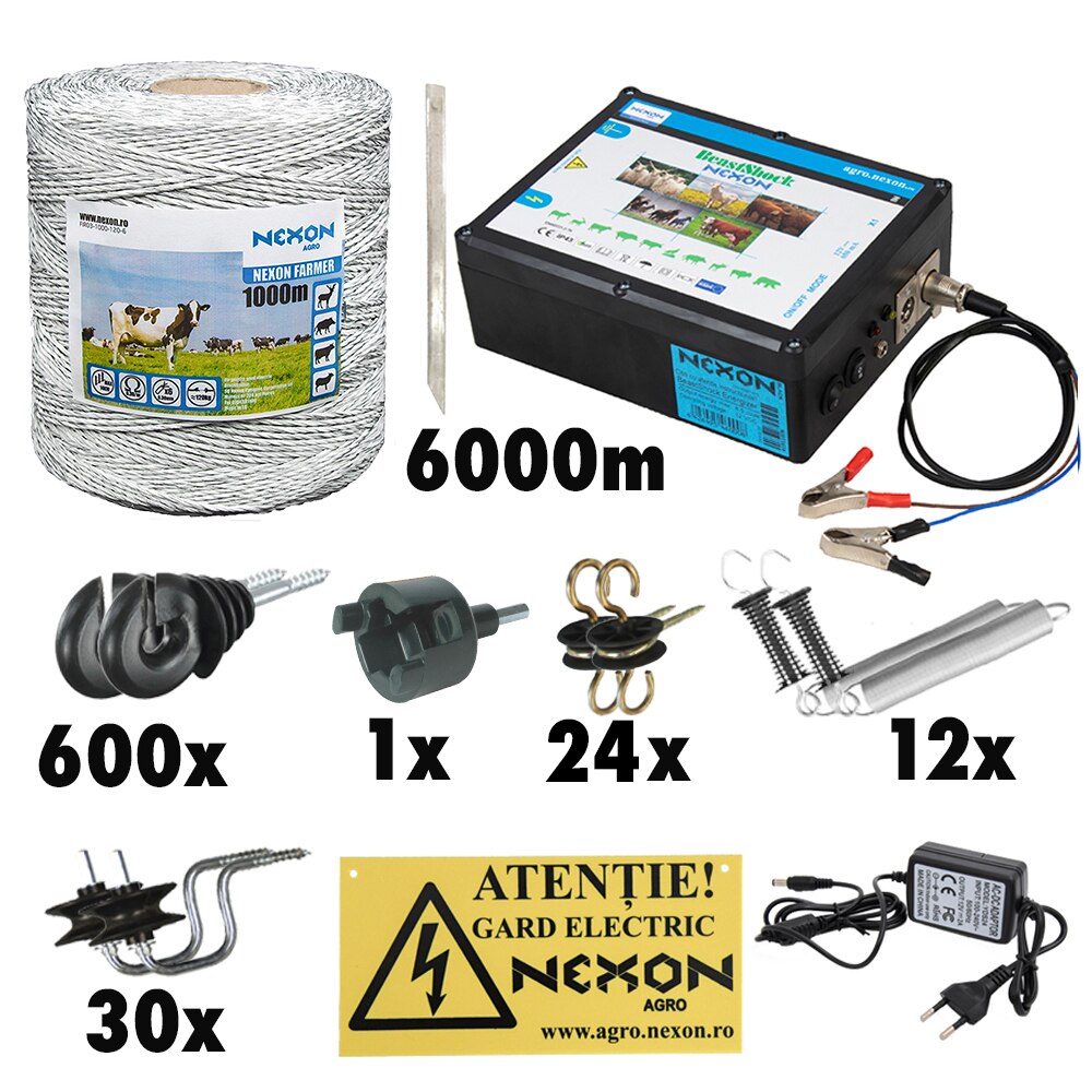 Kit complet gard electric NEXON BeastShock 8.5 J, 12V+230V, 6000m Farmer