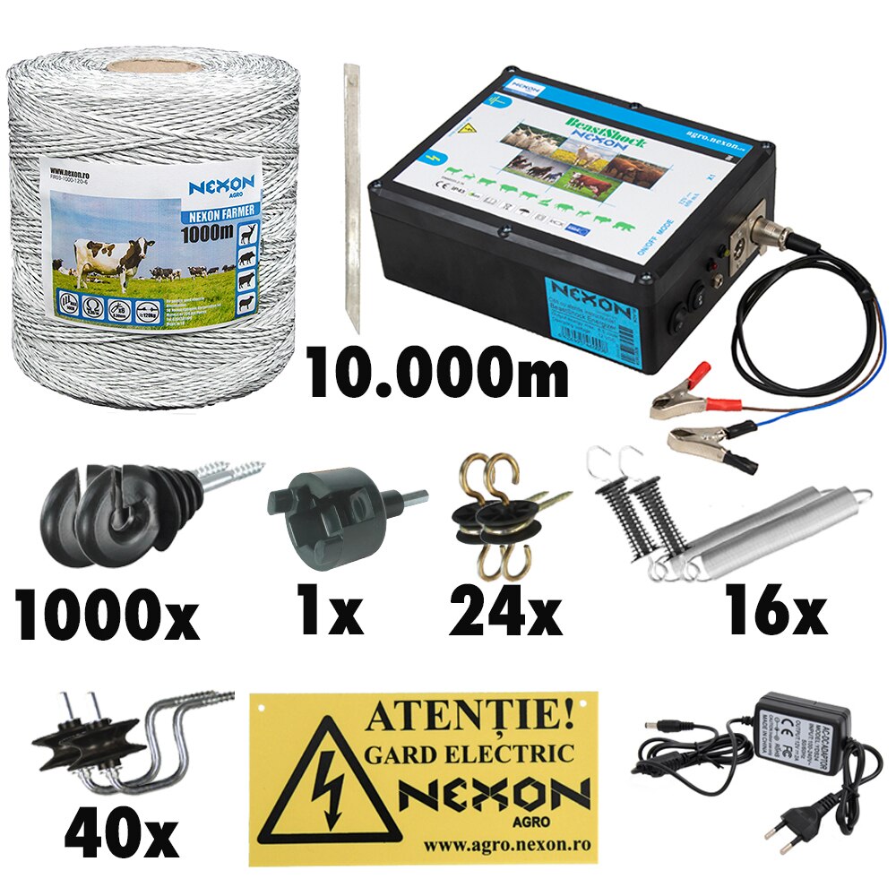 Kit complet gard electric NEXON BeastShock 8.5 J, 12V+230V, 10.000m Farmer