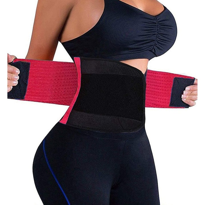 Centura abdominala fitness Premium Jetitude™ pentru slabit, modelarea taliei sau suport lombar, tip corset din neopren cu dublu sistem de compresie, Marimea XL, Rosu