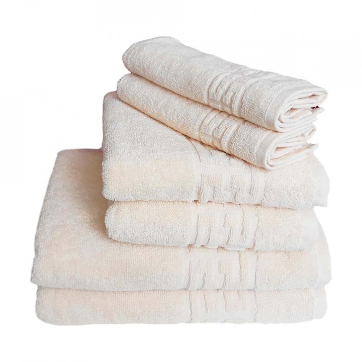 Set 6 prosoape groase si pufoase, bumbac, model grecesc, Crem, Denikos® 254