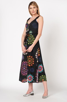 DESIGUAL, Rochie de plaja cu imprimeu floral, Negru/Roz/Albastru, M DESIGUAL, Rochie de plaja cu imprimeu floral, Negru/Roz/Albastru, M