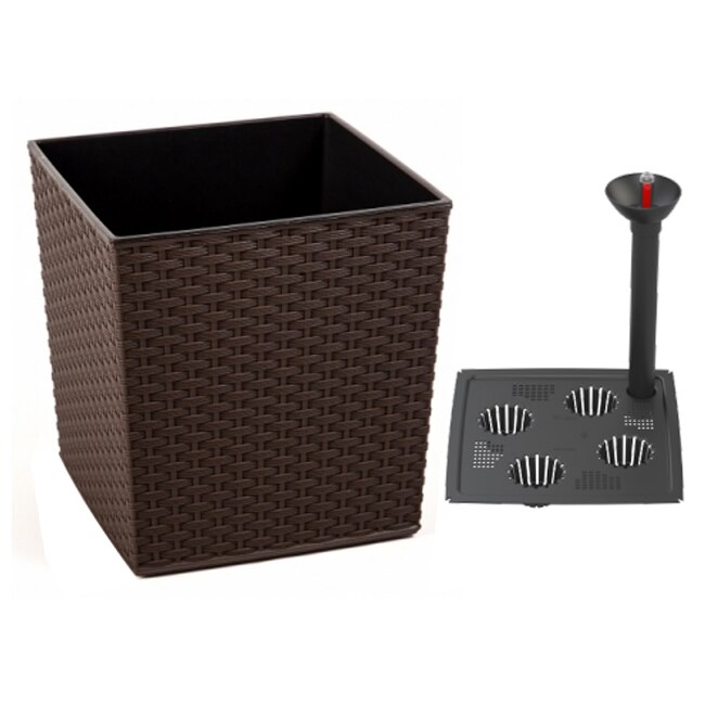 Ghiveci decorativ Lamela, Juka rattan, 25x25x26 cm, mocha si Sistem de irigare 25x25 cm