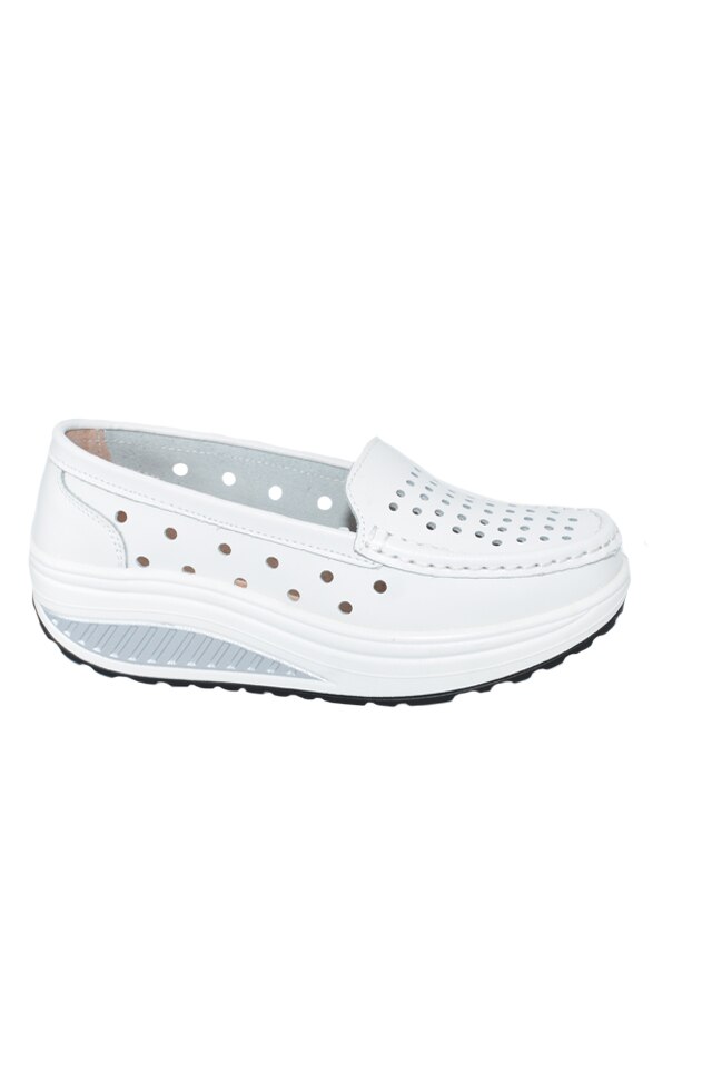 Pantofi casual perforati cu talpa ortopedica,D&J Exclussive, Alb