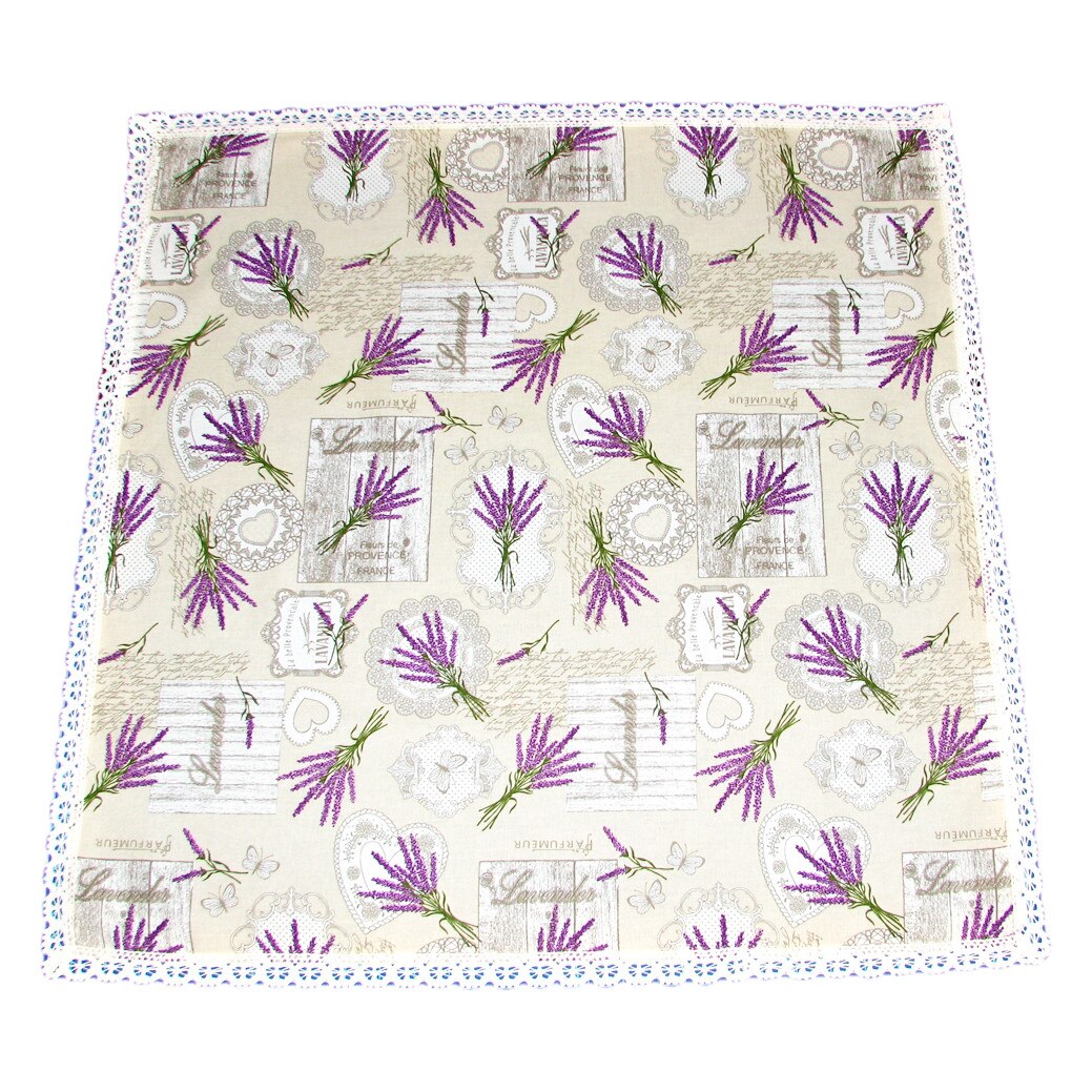 Fata de masa bumbac lavanda 02, cu dantela, 80x80 cm, multicolor, Happy Gifts