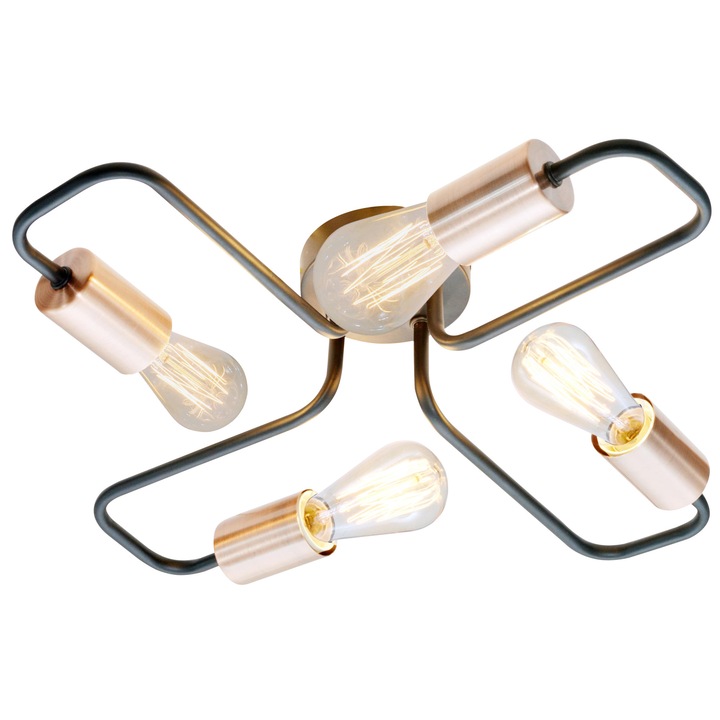 Плафон Candellux Herpe,4x60W E27, Черен/Мед