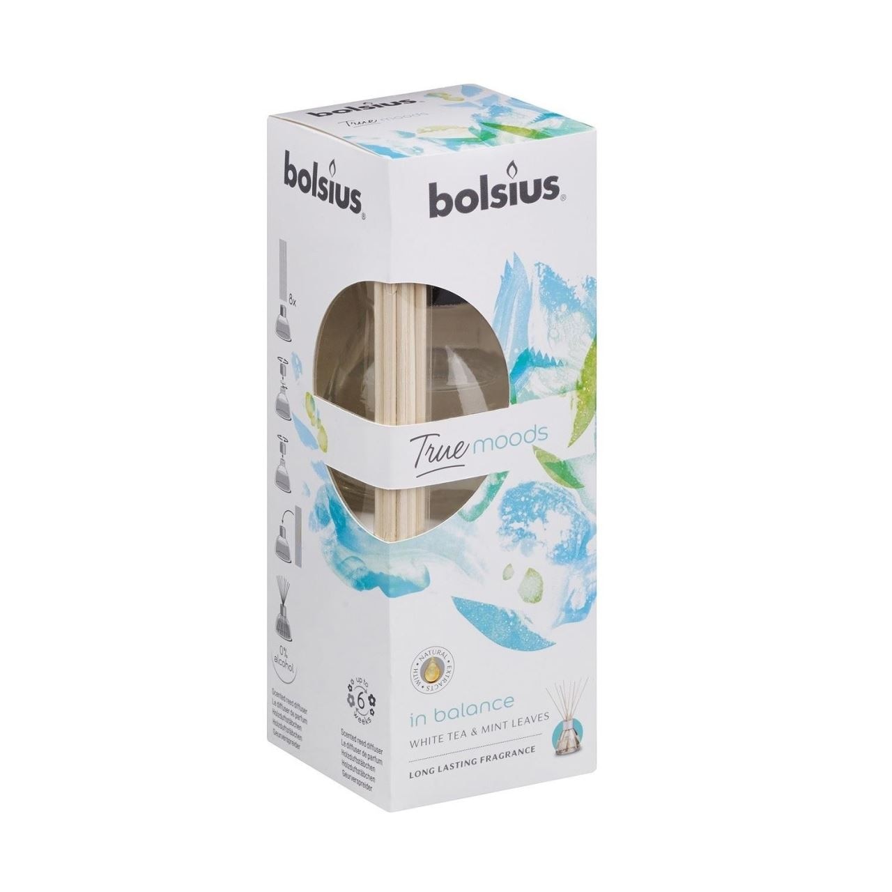 Odorizant cu betisoare Bolsius True Moods Tea&Mint, 45ml