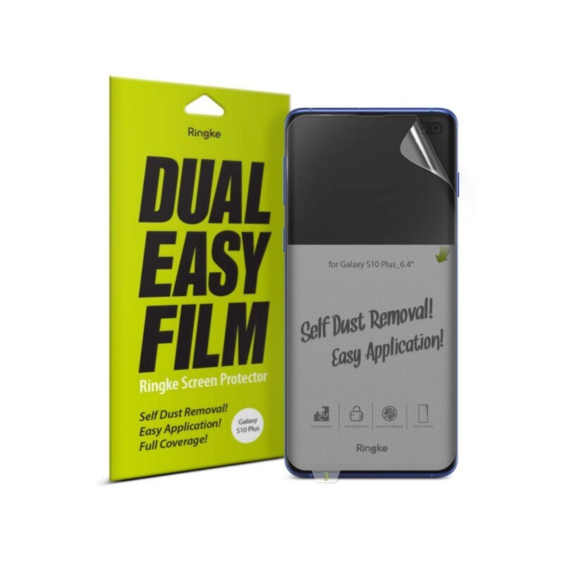 Folie Silicon Premium Full Cover Dual Easy Film Ringke Samsung Galaxy S10+ Plus Transparenta-2 Bucati In Pachet