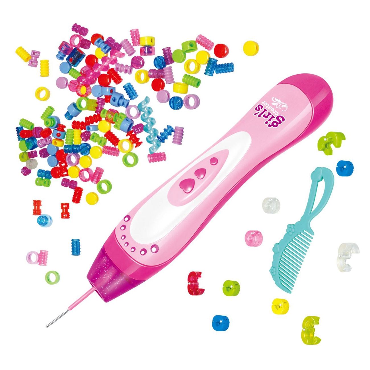 Set accesorii pentru par, cu pieptene inclus, aparat si 115 piese, multicolor, 35 cm