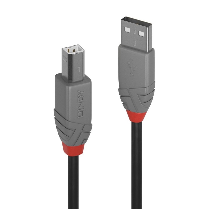 Kабел USB 2.0 LINDY Anthra Line 36672 Type A към Type B, M-M, 1.0 м