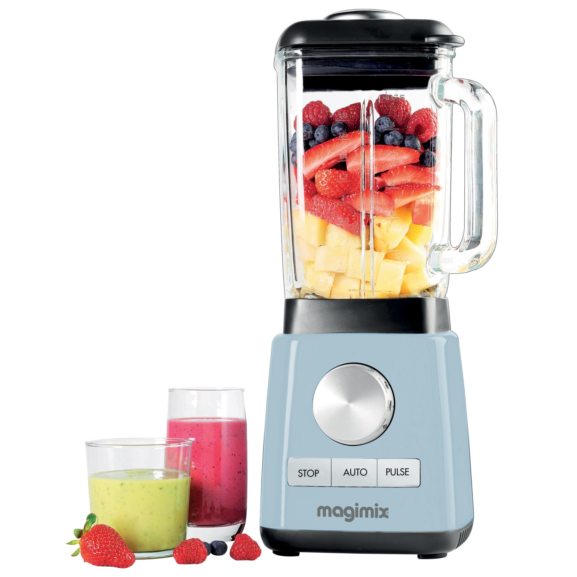 Power Blender Magimix, 1300W, 22.000 rpm, Vas sticla borosilicata 1.8l, 0% BPA, 5 functii predefinite, Program auto-curatare, Bleu
