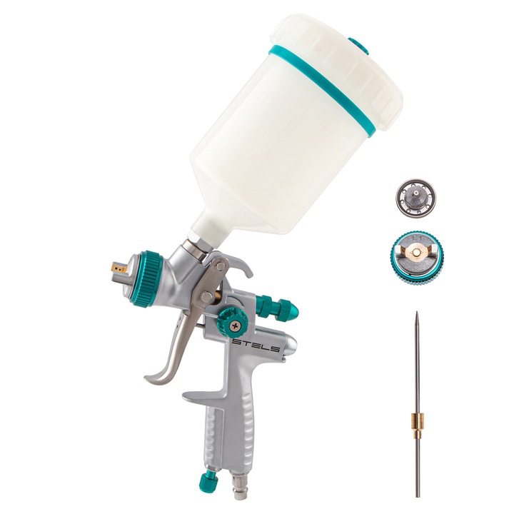 Pistol profesional de pulverizare AG 901 LVMP profesional, gravitatie, 2 duze 1,1 mm si 1.3 mm, Stels