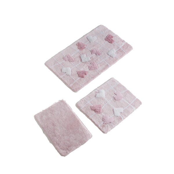Set 3 covorase baie 60x100cm, 50x60 cm, 40x60 cm, Alessia Home, Kalbim - Pink