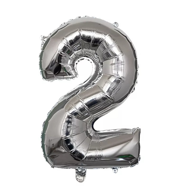 Фолиев балон номер 2, сребрист цвят, 81 см, It's Party Time