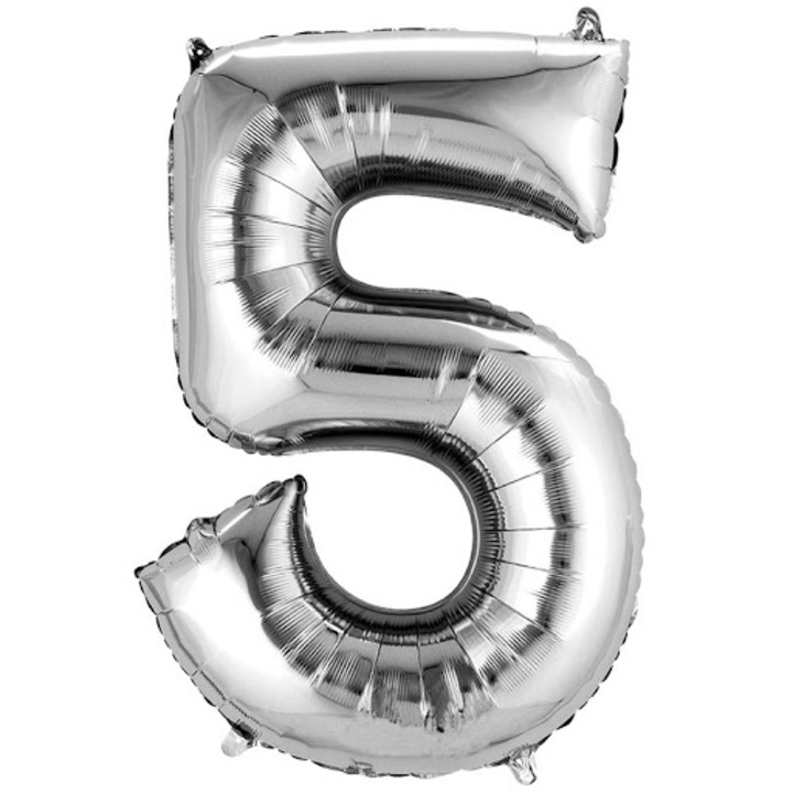 Фолиев балон номер 5, сребрист цвят, 81 см, It's Party Time