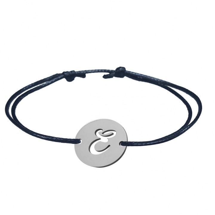 Bratara din snur cu banut decupat din argint LITERA E reglabila 9476140 Dras