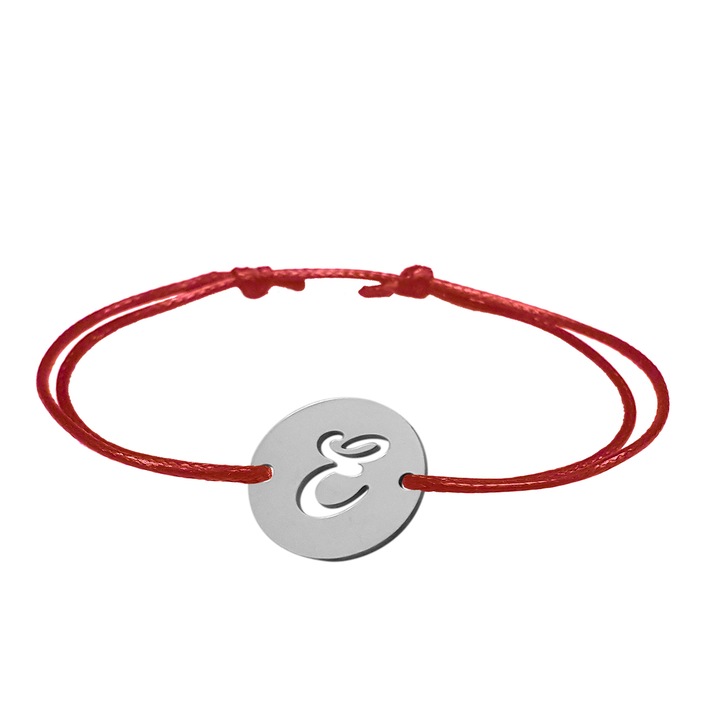 Bratara din snur cu banut decupat din argint LITERA E reglabila 9476140 Dras