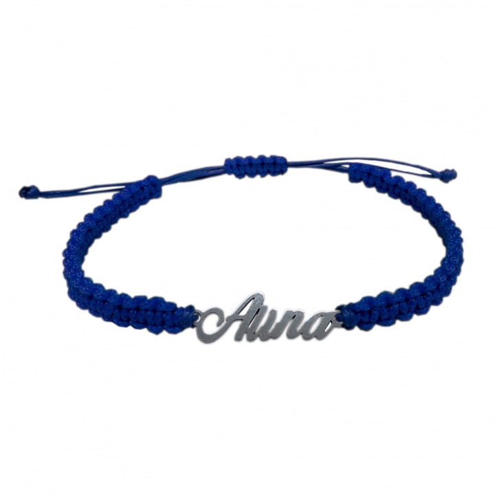 Bratara snur albastru impletit manual personalizata nume Alina argint 9417100 Dras