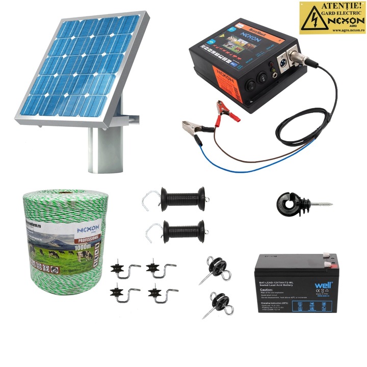 Kit complet gard electric NEXON HeavyShock Pro 2.5 J 12V cu Solar, Long 1000m 6lite