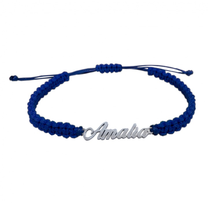 Bratara snur albastru impletit manual personalizata nume Amalia argint 9438100 Dras