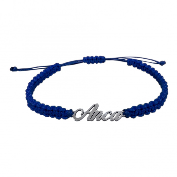 Bratara snur albastru impletit manual personalizata nume Anca argint 9430100 Dras